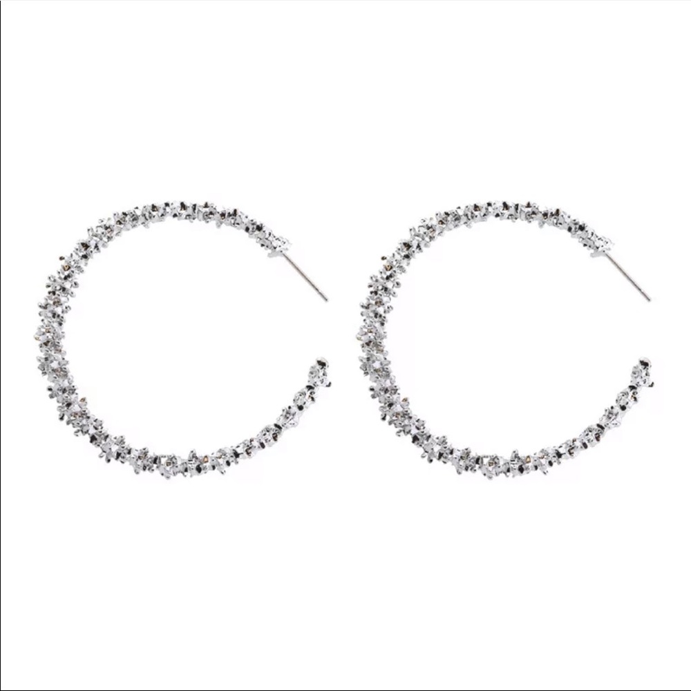 Big Circle Round Stud Hip Hop Silver earrings - Picture 2 of 2